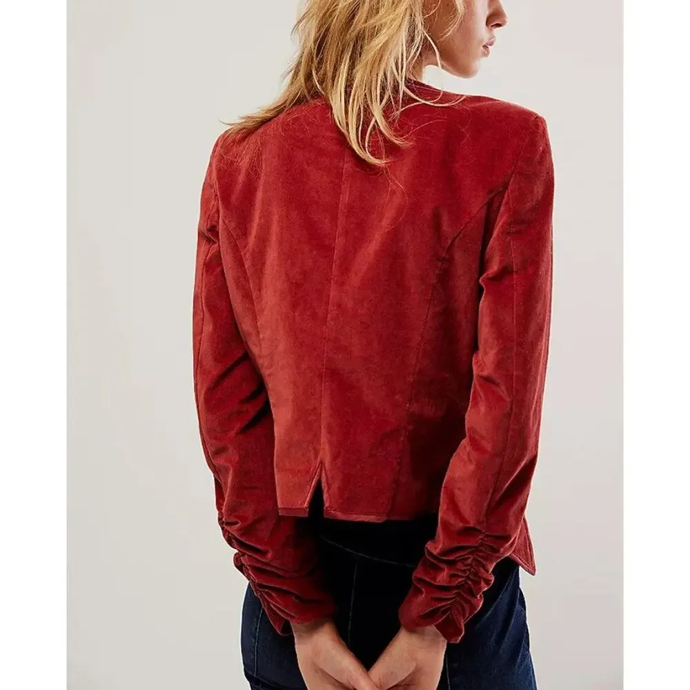 free people becky velvet jacket in garnet grotto burgundy red women size medium
